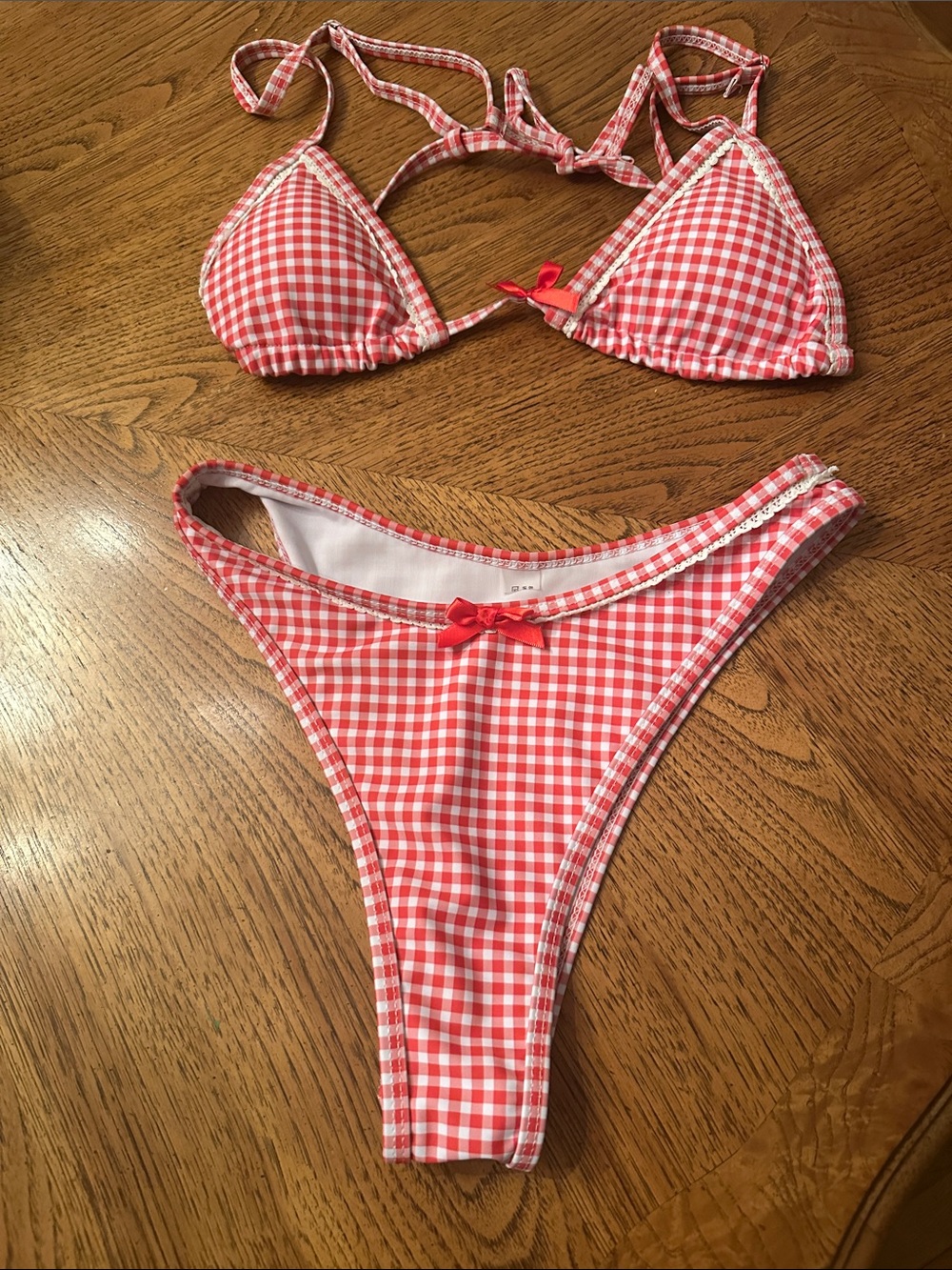 Red Gingham Tie-Back Bikini Set